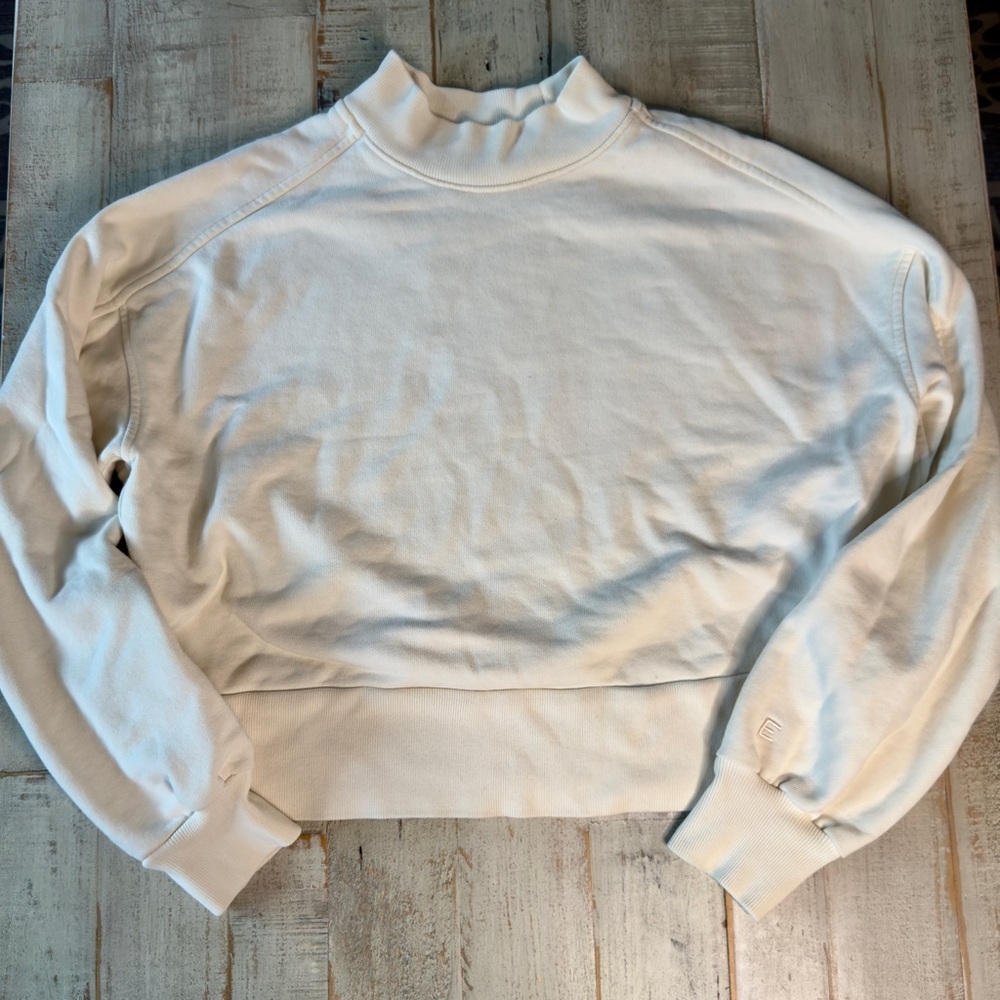 Everlane Cream Mock-Neck Cropped Sweatshirt